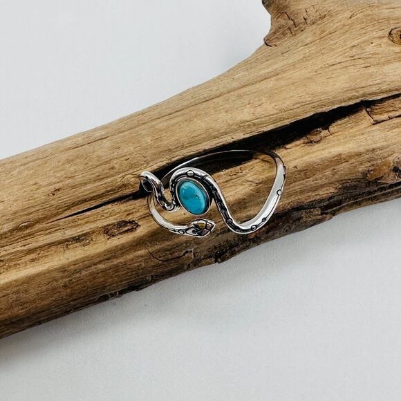 Snake Turquoise Sterling Silver Ring, Boho Ring, Gemstone Ring - Picture 6 of 8